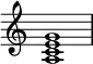 { \new Staff \relative c' {
\override Score.TimeSignature #'stencil = ##f
<a c e g>1
} }