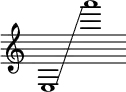  {
    \new Staff \with { \omit Score.TimeSignature }
    \key c \major \cadenzaOn
    \clef treble e1 \glissando s a'''
} 