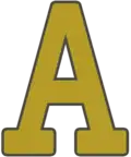 alt = A bright yellow capital letter 'A' in a bold, block-style font with thick serifs at the base and a dark gray outline.