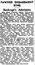 Newspaper article about Mrs Isaacs pawning her engagement ring in bankruptcy court