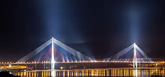 The Russky Bridge in Vladivostok has a central span of 1,104 metres (3,622&nbsp;ft), the world's second longest cable-stayed bridge span as of 2025.