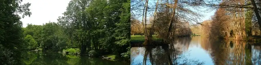 The river Sèvre in Échiré in August 2012 and in December 2014.