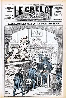 Press drawing showing a woman wearing the Phrygian cap.