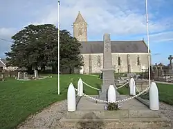 The church of Saint-Laurent d'Écoquenéauville and the war memorial