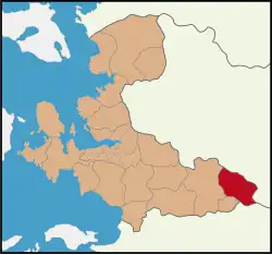 Map showing Kiraz District in İzmir Province