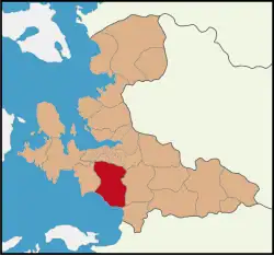 Map showing Menderes District in İzmir Province