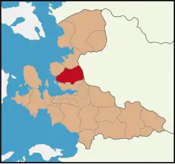 Map showing Menemen District in İzmir Province