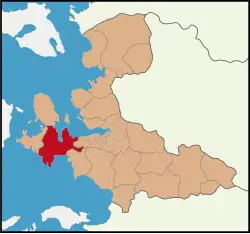 Map showing Urla District in İzmir Province