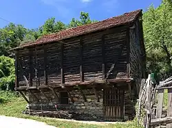 A wooden granary in the village of Topolnica, North Macedonia