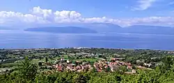 Panoramic view of the village Slivnica, in background Lake Prespa