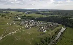 Aerial view of Kuvatovo village. Bashkiria. Russia
