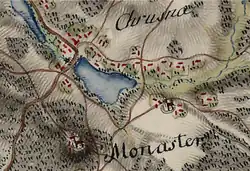 Dobriany Monastery near the village of Khorosno on Friedrich von Mieg's topographic map, late 18th century