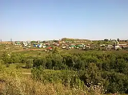 View of the village of Ilkashevo from the railway area, bridge across the Kalmashka River, 2010.