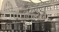 Station building during the Second World War, with German signage