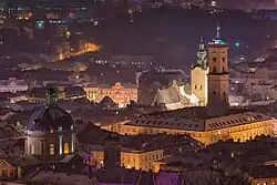 View of the Lviv Town Hall at night