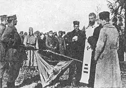 Sheptytsky blessing the banner of Ukrainian Sich Riflemen in 1917