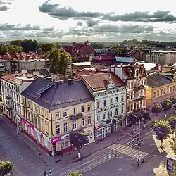 Historic city center with preserved old townhouses