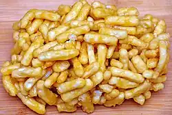 Chakchak (also chak chak, chak-chak) – fried dough usually mixed with honey or syrup, or sometimes with condensed milk