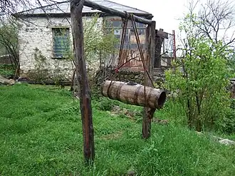An old horizontal butter churn in Tsaghkashat, Nagorno-Karabakh