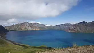 Crater lake on top of a mountain