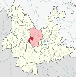 Location of Nanhua County in Chuxiong Prefecture within Yunnan province