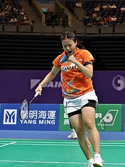 Sudjaipraparat celebrates a point in a match during the 2024 Kaohsiung Masters