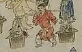 A community in Yuan dynasty; some of the hats and clothing of these figures appear to be Mongol-style; from the painting Street Scenes in Times of Peace (Chinese: 太平風會圖), Yuan dynasty 14th century.[27]