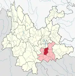 Location of Jiangshui County in Honghe Prefecture within Yunnan province