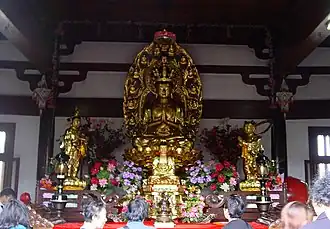 Statue of Shiyimian Guanyin in Bukenqu Guanyin Temple in Putuoshan, Zhejiang, China.