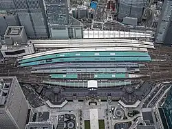 Tokyo station seen from the sky in 2021