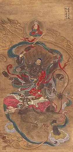 Ming dynasty (1368 - 1644) Shuilu ritual painting of Matou Guanyin, or Hayagriva, one out of a set depicting the Ten Wisdom Kings, from Baoning Temple in Shanxi, China.