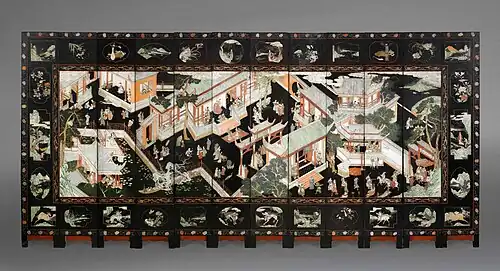 Coromandel lacquer folding screen with birthday celebration for Guo Ziyi, China, Qing dynasty (Guangdong Museum)