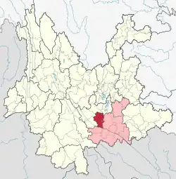 Location of Shiping County in Honghe Prefecture within Yunnan province
