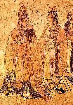 Image 35Tang dynasty mural from Li Xian's tomb in Qianling showing Han nobility clothing of the era. (from Chinese culture)