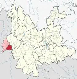 Location of Mangshi City in Dehong Prefecture within Yunnan province