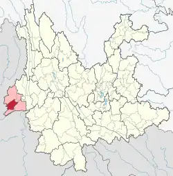Location of Longchuan County in Dehong Prefecture within Yunnan province