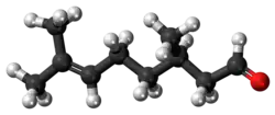 Ball-and-stick model of the (+)-citronellal molecule