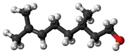 Ball-and-stick model of the (−)-citronellol molecule
