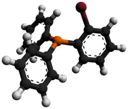 Ball-and-stick model of the (2-bromophenyl)diphenylphosphine molecule