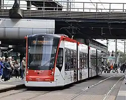 Ground-level tram stop at Den Haag Central station