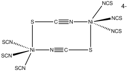 Structure of the dinuclear complex [NiII2(SCN)8]4- with a bridging SCN− ligand.