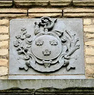 Closeup of the coat of arms of Abbess Séraphine Snoy