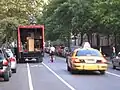 An obstructed cycle lane in New York City.