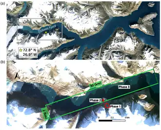 Aerial overview of the location of the landslide and tsunami