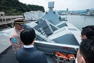 HF-2, HF-3, and TC-2N aboard PGG-621 Hsu Chiang under review by President Lai Ching-te