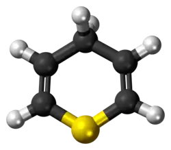 Ball-and-stick model of the 1,4-thiapyran molecule