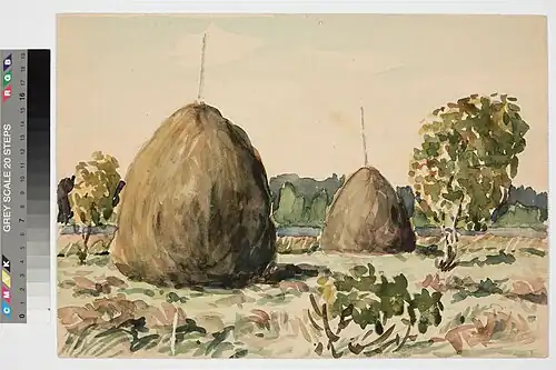 Two haystacks (watercolour)