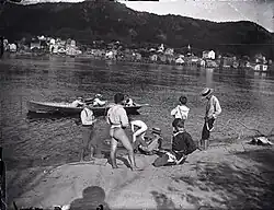Boys take off their clothes for nude swimming in the Mississippi River in Wisconsin in 1900
