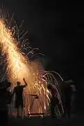 Pyrotechnics at work in Taguayabon parrandas.