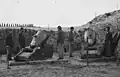 Federal battery with 10 inch seacoast mortars, Model 1841, on Morris Island, during the siege of campaign against Charleston harbor.